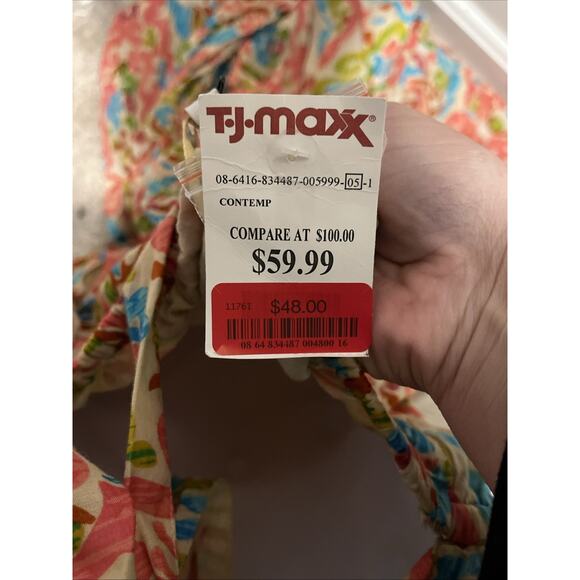 House of Harlow Printed Buttondown Tie Sleeveless Bohemian Maxi Dress New M - Picture 8 of 9